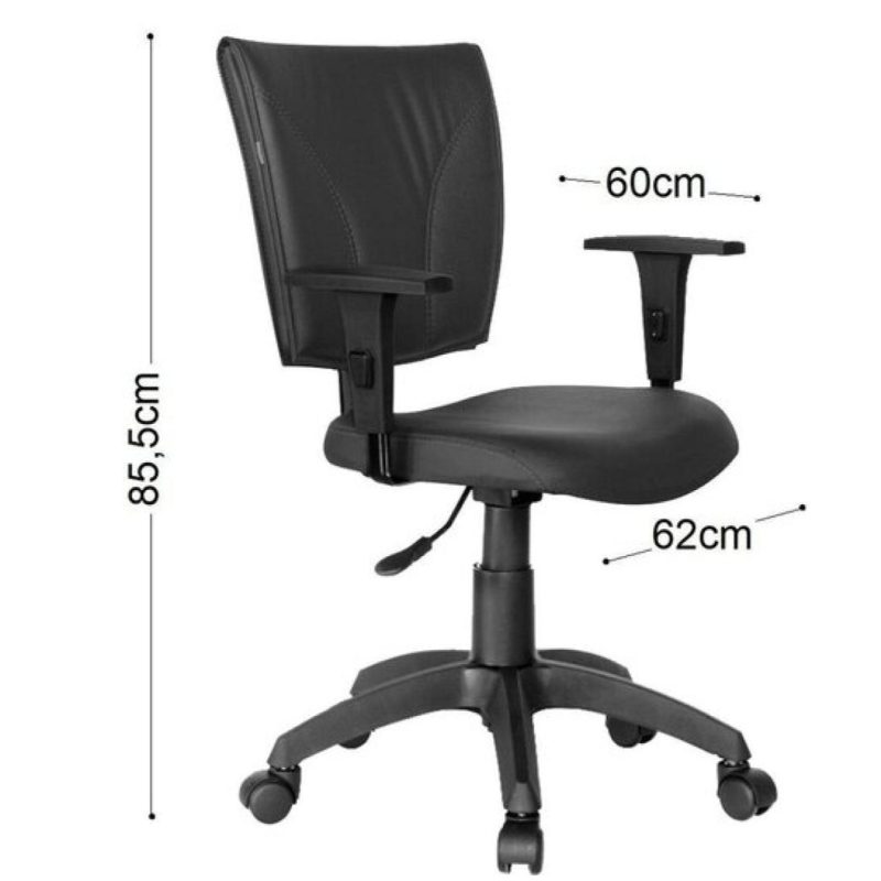 Cadeira B-ONE Giratória com Braços Reguláveis – Corino Preto – 31009 Master Móveis para Escritório Executiva 6