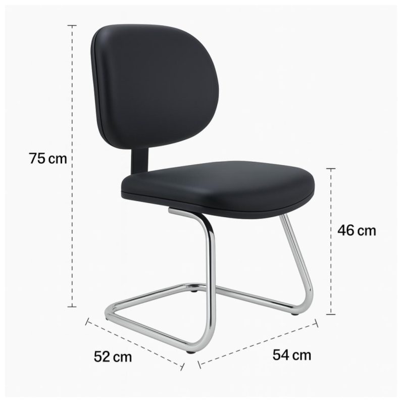 Cadeira Executiva LISA Base em “S” CROMADA – Corino Preto – 31015 Master Móveis para Escritório Cadeiras Fixas 5