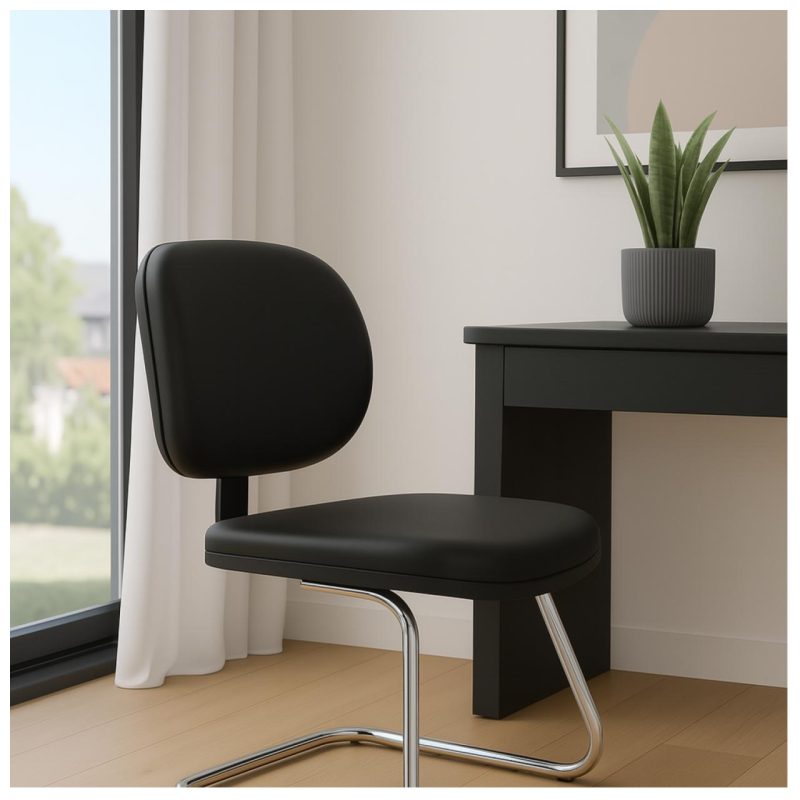 Cadeira Executiva LISA Base em “S” CROMADA – Corino Preto – 31015 Master Móveis para Escritório Cadeiras Fixas 8