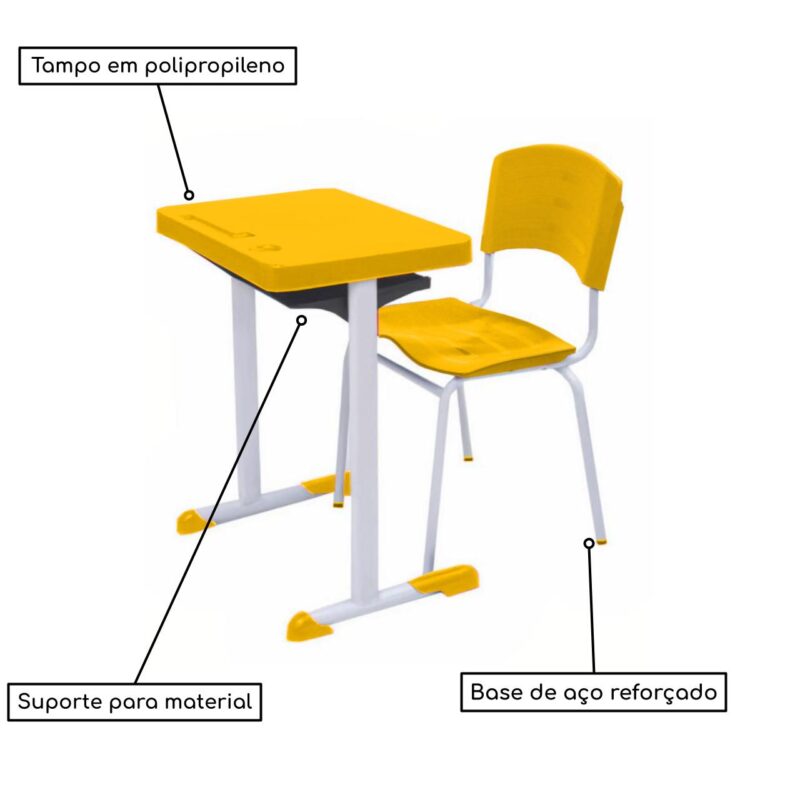 Kit Escolar Individual AMARELO – (Mesa e Cadeira) – ADULTO – – COR AMARELO – 40083 Master Móveis para Escritório Adulto 3