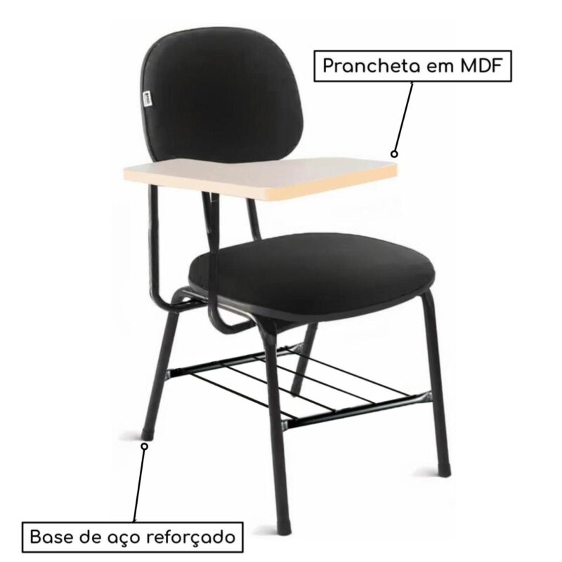 Carteira Universitária Secretária Estofada c/ Grade – Corino Preto – PMD – 32045 Master Móveis para Escritório Carteira Escolar 4