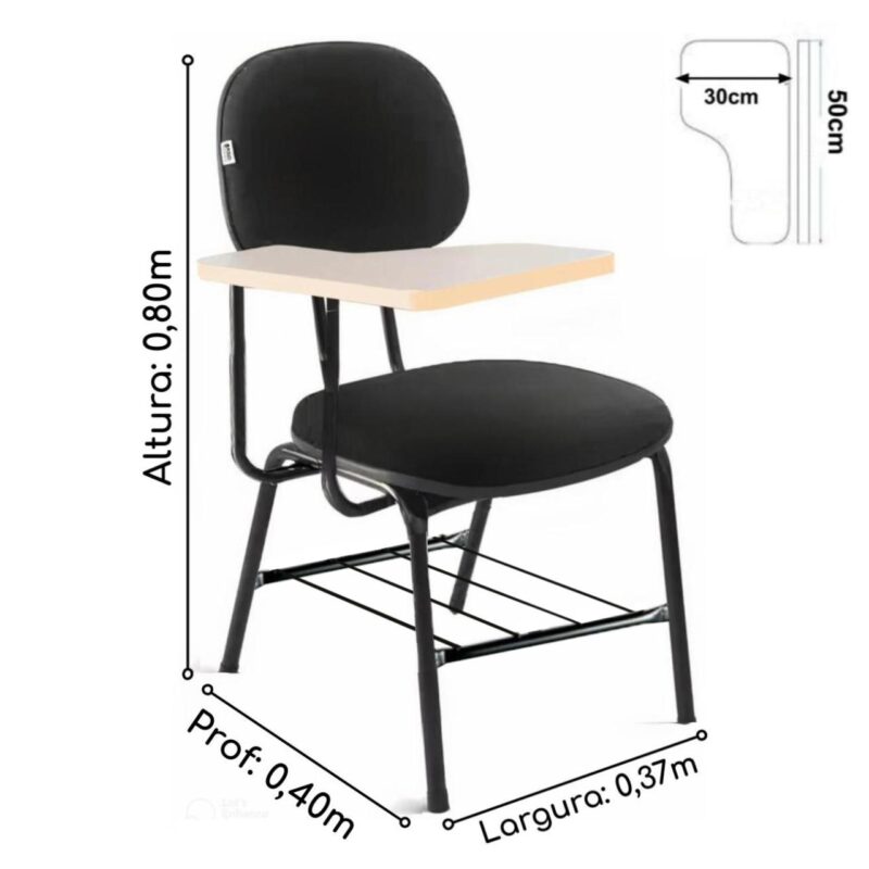 Carteira Universitária Secretária Estofada c/ Grade – Corino Preto – PMD – 32045 Master Móveis para Escritório Carteira Escolar 5