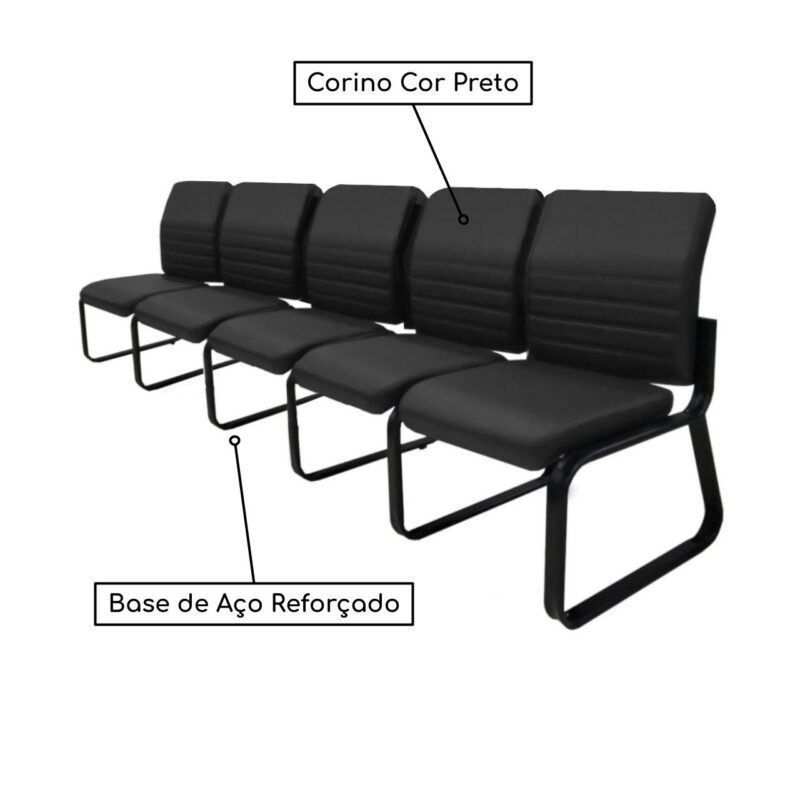 Cadeira Longarina 05 Lugares ESTOFADA – LYON – Cor Preto – 33123 Master Móveis para Escritório Longarinas 4