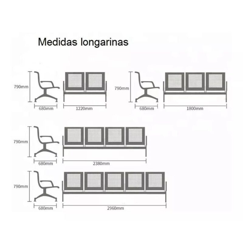 Longarina AEROPORTO com 03 Lugares – Cor Cromado 33108 Master Móveis para Escritório Longarinas 5