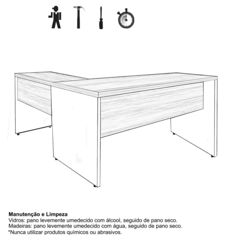 Mesa Escritório em L Mesa 1,70m + Mesa Auxiliar 02 Gavetas Nogal Sevilha / Preto 21479 Master Móveis para Escritório Linha 40 mm 4