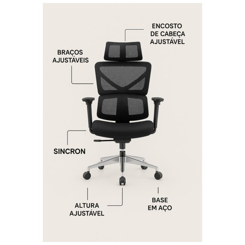 Cadeira de Escritório Presidente Tela TITAN – Cor Preto – 30067 Master Móveis para Escritório Cadeira de Tela 7