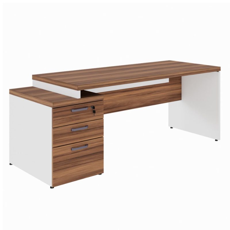 Mesa PEDESTAL RETA (03 Gav.) – 1,92X0,70m – WORKSTART – NOGAL SEVILHA/BRANCO- 34405 Master Móveis para Escritório Linha 40 mm Nogal – Branco 2