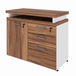 Armário Baixo 03 Gavetas e Porta (MISTO) – NOGAL SEVILHA/BRANCO – 34422 Master Móveis para Escritório Linha 40 mm Nogal – Branco 10