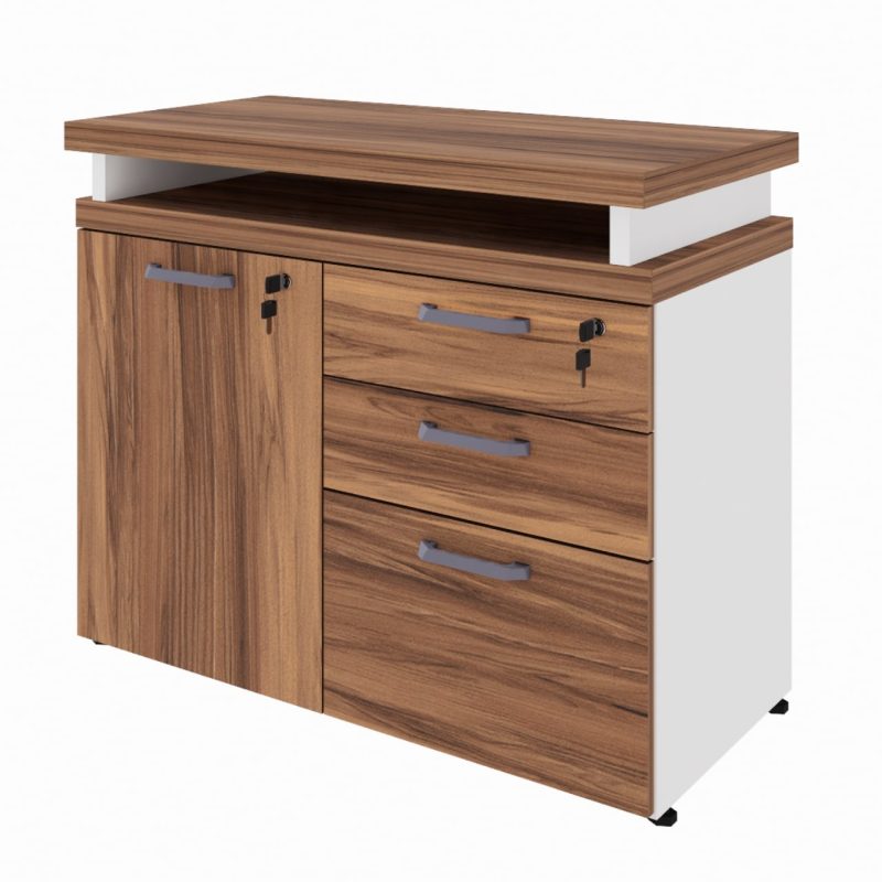 Armário Baixo 03 Gavetas e Porta (MISTO) – NOGAL SEVILHA/BRANCO – 34422 Master Móveis para Escritório Linha 40 mm Nogal – Branco 2