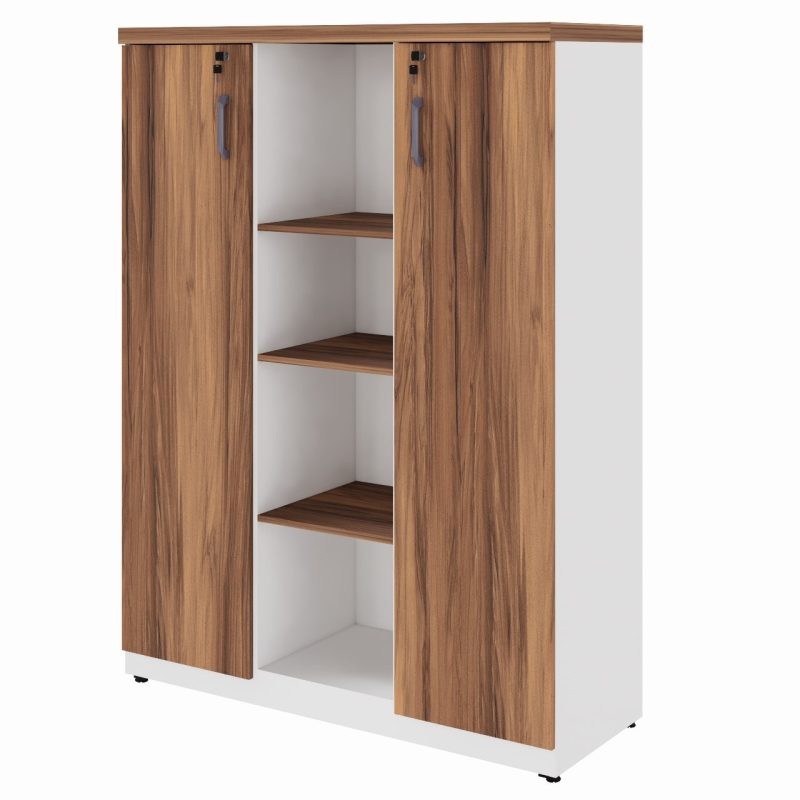 Armário Alto Credenza com Nicho – 1,61×1,20×0,45m – NOGAL SEVILHA/BRANCO- 34415 Master Móveis para Escritório Linha 40 mm Nogal – Branco 2