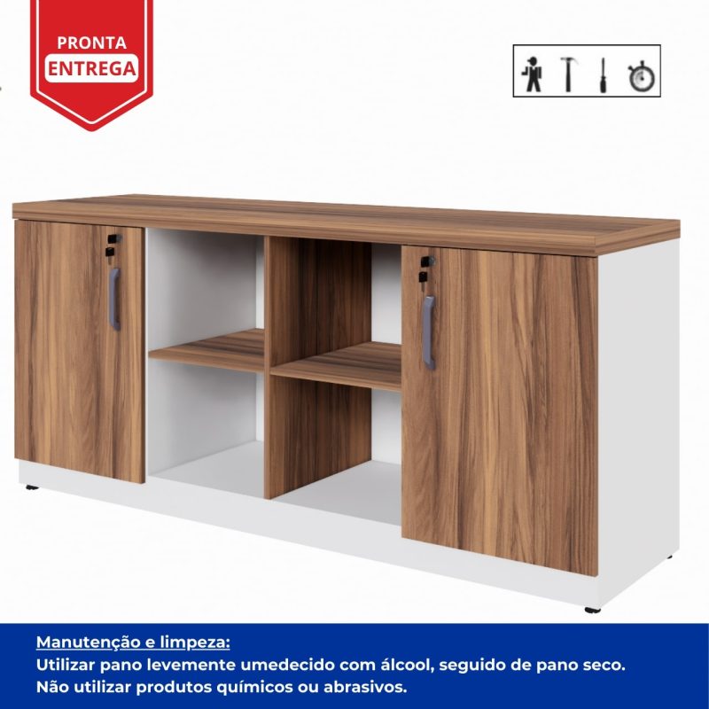 Armário Baixo GOLD Credenza ESPECIAL – 1,60×0,73×0,45m – NOGALSEVILHA / BRANCO – 34502 Master Móveis para Escritório Linha 40 mm Nogal – Branco 2