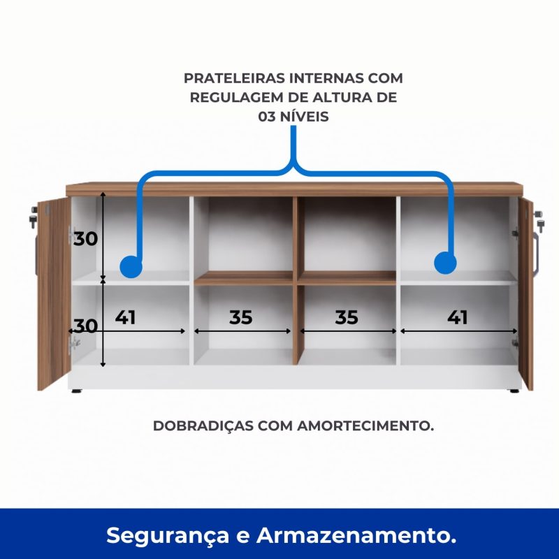 Armário Baixo GOLD Credenza ESPECIAL – 1,60×0,73×0,45m – NOGALSEVILHA / BRANCO – 34502 Master Móveis para Escritório Linha 40 mm Nogal – Branco 5