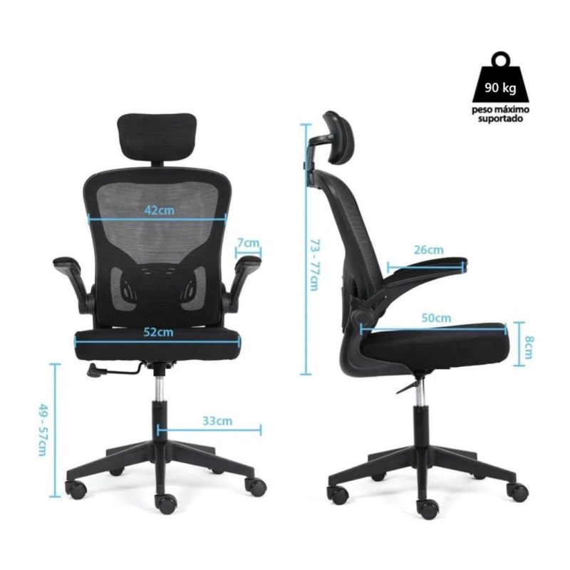 Cadeira de Escritório Tela ZAION – Cor Preto – 20098 Master Móveis para Escritório Cadeira de Tela 7