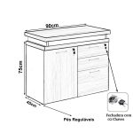 Armário Baixo 03 Gavetas e Porta (MISTO) – NOGAL SEVILHA/BRANCO – 34422 Master Móveis para Escritório Linha 40 mm Nogal – Branco 16