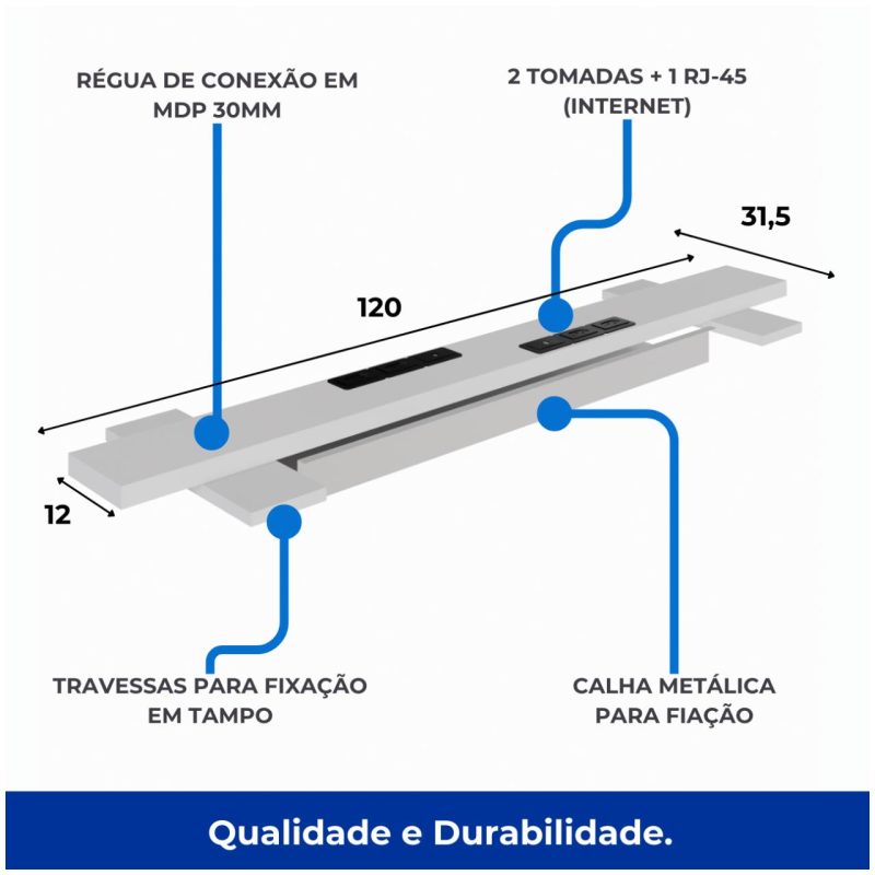 Estação de Trabalho Dupla 1,20×1,35m 02 Lugares sem Gavetas c/ ponto de tomada PÉ PAINEL – Nogal Sevilha/Branco – 34428 Master Móveis para Escritório Linha 40 mm Nogal – Branco 3
