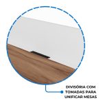 Estação de Trabalho Dupla 1,20×1,35m c/ 02 Gavetas c/ ponto de tomada PÉ QUADRO – Cor Nogal Sevilha/Branco – 34423 Master Móveis para Escritório Linha 40 mm Nogal – Branco 14