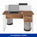 Estação de Trabalho Dupla 1,20×1,35m c/ 02 Gavetas c/ ponto de tomada PÉ QUADRO – Cor Nogal Sevilha/Branco – 34423 Master Móveis para Escritório Linha 40 mm Nogal – Branco 18