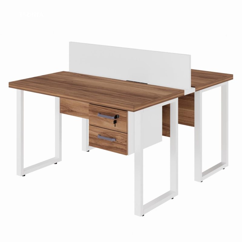 Estação de Trabalho Dupla 1,20×1,35m c/ 02 Gavetas c/ ponto de tomada PÉ QUADRO – Cor Nogal Sevilha/Branco – 34423 Master Móveis para Escritório Linha 40 mm Nogal – Branco 2