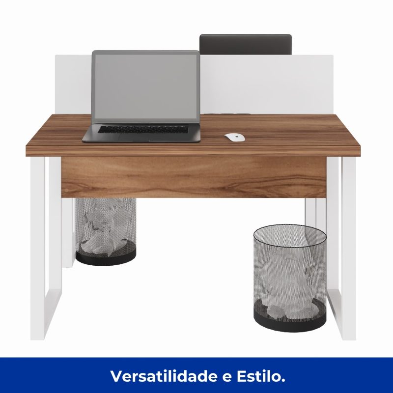 Estação de Trabalho Dupla 1,20×1,35m sem Gavetas c/ ponto de tomada PÉ QUADRO – Cor Nogal Sevilha/Branco – 34424 Master Móveis para Escritório Linha 40 mm Nogal – Branco 8