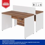 Estação de Trabalho Dupla 1,20×1,35m 02 Lugares c/ Gavetas c/ ponto de tomada PÉ PAINEL – Nogal Sevilha/Branco – 34427 Master Móveis para Escritório Linha 40 mm Nogal – Branco 12