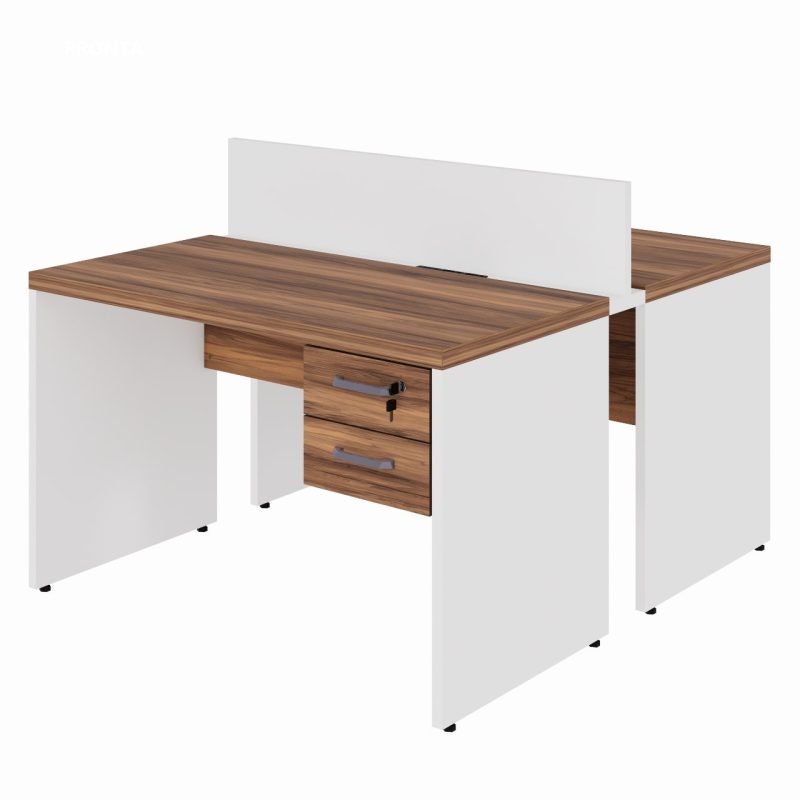 Estação de Trabalho Dupla 1,20×1,35m 02 Lugares c/ Gavetas c/ ponto de tomada PÉ PAINEL – Nogal Sevilha/Branco – 34427 Master Móveis para Escritório Linha 40 mm Nogal – Branco 2