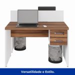 Estação de Trabalho Dupla 1,20×1,35m 02 Lugares c/ Gavetas c/ ponto de tomada PÉ PAINEL – Nogal Sevilha/Branco – 34427 Master Móveis para Escritório Linha 40 mm Nogal – Branco 15