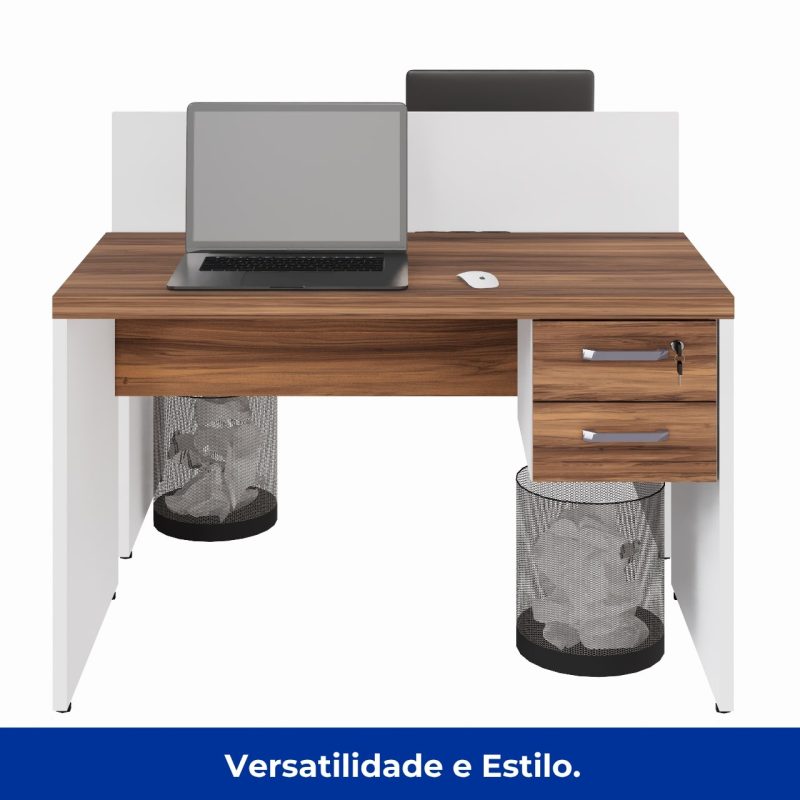 Estação de Trabalho Dupla 1,20×1,35m 02 Lugares c/ Gavetas c/ ponto de tomada PÉ PAINEL – Nogal Sevilha/Branco – 34427 Master Móveis para Escritório Linha 40 mm Nogal – Branco 7