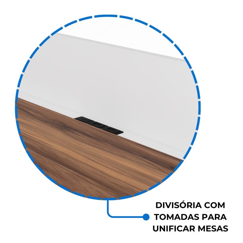Estação de Trabalho Dupla 1,20×1,35m 02 Lugares c/ Gavetas c/ ponto de tomada PÉ PAINEL – Nogal Sevilha/Branco – 34427 Master Móveis para Escritório Linha 40 mm Nogal – Branco 5