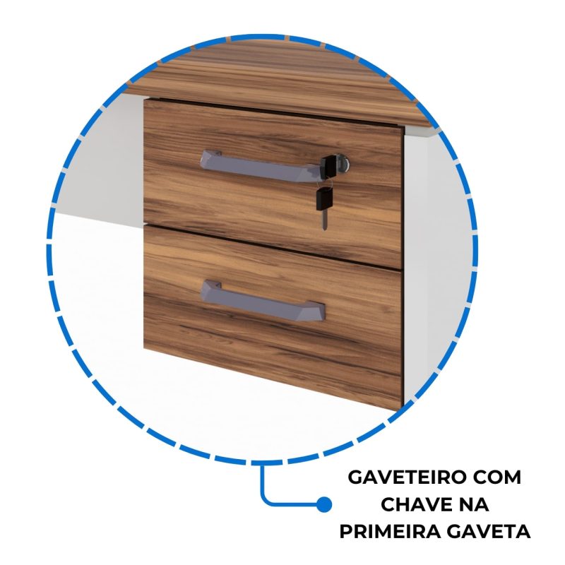 Estação de Trabalho Dupla 1,20×1,35m 02 Lugares c/ Gavetas c/ ponto de tomada PÉ PAINEL – Nogal Sevilha/Branco – 34427 Master Móveis para Escritório Linha 40 mm Nogal – Branco 9