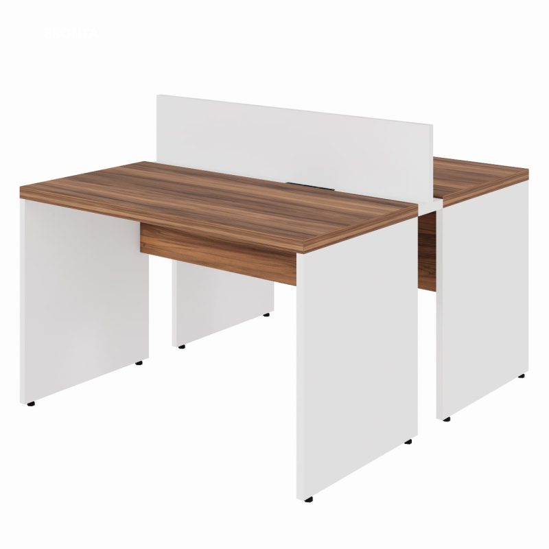 Estação de Trabalho Dupla 1,20×1,35m 02 Lugares sem Gavetas c/ ponto de tomada PÉ PAINEL – Nogal Sevilha/Branco – 34428 Master Móveis para Escritório Linha 40 mm Nogal – Branco 2