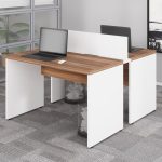 Estação de Trabalho Dupla 1,20×1,35m 02 Lugares sem Gavetas c/ ponto de tomada PÉ PAINEL – Nogal Sevilha/Branco – 34428 Master Móveis para Escritório Linha 40 mm Nogal – Branco 12