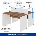 Estação de Trabalho Dupla 1,20×1,35m 02 Lugares sem Gavetas c/ ponto de tomada PÉ PAINEL – Nogal Sevilha/Branco – 34428 Master Móveis para Escritório Linha 40 mm Nogal – Branco 17