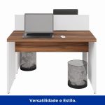 Estação de Trabalho Dupla 1,20×1,35m 02 Lugares sem Gavetas c/ ponto de tomada PÉ PAINEL – Nogal Sevilha/Branco – 34428 Master Móveis para Escritório Linha 40 mm Nogal – Branco 15