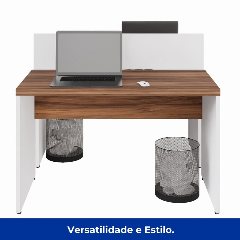 Estação de Trabalho Dupla 1,20×1,35m 02 Lugares sem Gavetas c/ ponto de tomada PÉ PAINEL – Nogal Sevilha/Branco – 34428 Master Móveis para Escritório Linha 40 mm Nogal – Branco 7