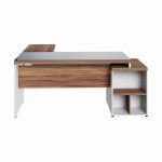 Mesa para Escritório em “L” com VIDRO FUMÊ – 1,92X1,60M NOGAL SEVILHA/BRANCO – 34432 Master Móveis para Escritório Linha 40 mm Nogal – Branco 18