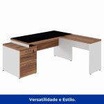 Mesa para Escritório em “L” com VIDRO FUMÊ – 1,92X1,60M NOGAL SEVILHA/BRANCO – 34432 Master Móveis para Escritório Linha 40 mm Nogal – Branco 19