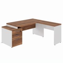 Mesa para Escritório em “L” com Gavetão – 1,92X1,60m -NOGAL SEVILHA/BRANCO – 34431