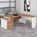Mesa para Escritório em “L” com Gavetão – 1,92X1,60m -NOGAL SEVILHA/BRANCO – 34431 Master Móveis para Escritório Linha 40 mm Nogal – Branco 18