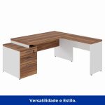 Mesa para Escritório em “L” com Gavetão – 1,92X1,60m -NOGAL SEVILHA/BRANCO – 34431 Master Móveis para Escritório Linha 40 mm Nogal – Branco 16