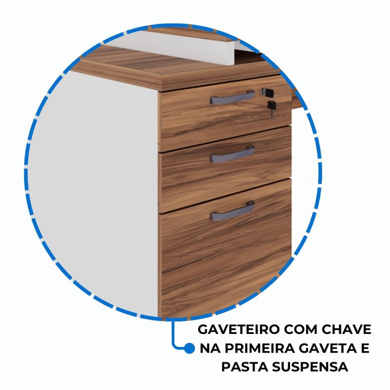 Mesa para Escritório em “L” com Gavetão – 1,92X1,60m -NOGAL SEVILHA/BRANCO – 34431 Master Móveis para Escritório Linha 40 mm Nogal – Branco 7