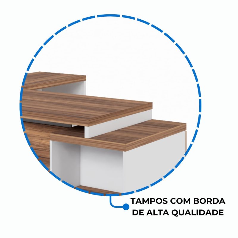 Mesa para Escritório em “L” com Gavetão – 1,92X1,60m -NOGAL SEVILHA/BRANCO – 34431 Master Móveis para Escritório Linha 40 mm Nogal – Branco 9