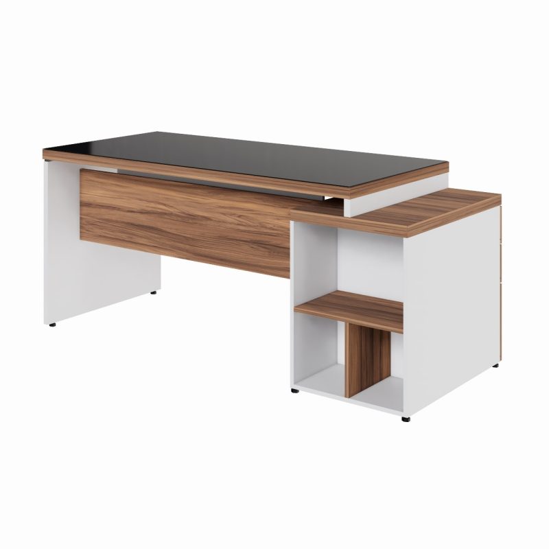 Mesa para Escritório com VIDRO FUMÊ – 1,92×0,70m – NOGAL SEVILHA/BRANCO – 34430 Master Móveis para Escritório Linha 40 mm Nogal – Branco 4