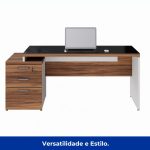 Mesa para Escritório com VIDRO FUMÊ – 1,92×0,70m – NOGAL SEVILHA/BRANCO – 34430 Master Móveis para Escritório Linha 40 mm Nogal – Branco 13