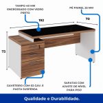 Mesa para Escritório com VIDRO FUMÊ – 1,92×0,70m – NOGAL SEVILHA/BRANCO – 34430 Master Móveis para Escritório Linha 40 mm Nogal – Branco 11