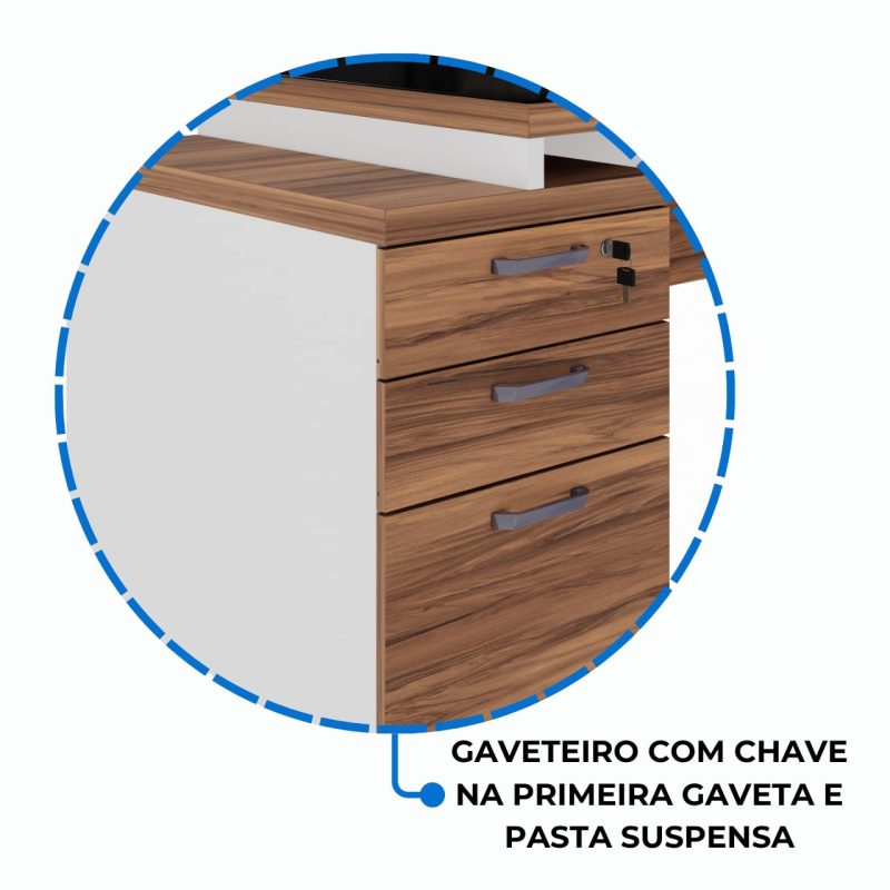 Mesa para Escritório com VIDRO FUMÊ – 1,92×0,70m – NOGAL SEVILHA/BRANCO – 34430 Master Móveis para Escritório Linha 40 mm Nogal – Branco 8