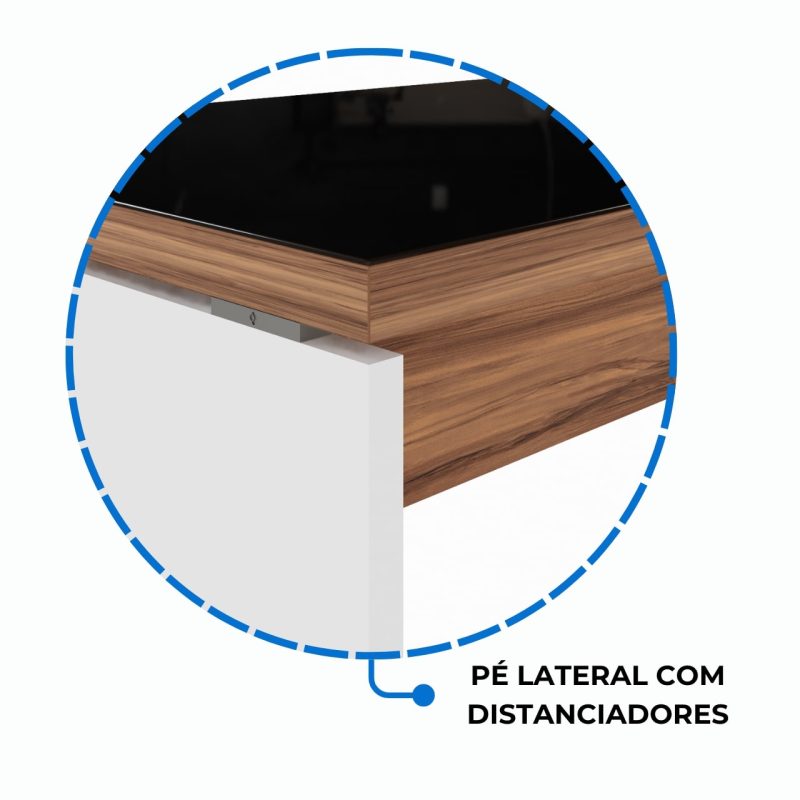 Mesa Diretorzinha c/ Aparador e Vidro Fumê – Pé de MADEIRA – 1,90×1,50m – NOGAL SEVILHA / BRANCO – 34429 Master Móveis para Escritório Linha 40 mm Nogal – Branco 4