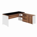 Mesa Diretorzinha c/ Aparador e Vidro Fumê – Pé de MADEIRA – 1,90×1,50m – NOGAL SEVILHA / BRANCO – 34429 Master Móveis para Escritório Linha 40 mm Nogal – Branco 10