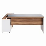 Mesa Diretorzinha c/ Aparador e Vidro Fumê – Pé de MADEIRA – 1,90×1,50m – NOGAL SEVILHA / BRANCO – 34429 Master Móveis para Escritório Linha 40 mm Nogal – Branco 16