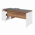 Mesa Diretorzinha c/ Aparador e Vidro Fumê – Pé de MADEIRA – 1,90×1,50m – NOGAL SEVILHA / BRANCO – 34429 Master Móveis para Escritório Linha 40 mm Nogal – Branco 14