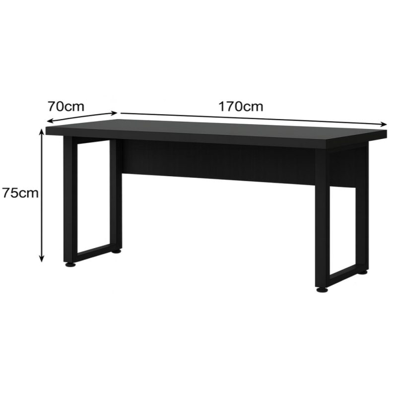 Mesa Escritório PÉ QUADRO – 1,70×0,70m – S/ Gavetas – PRETO / PRETO – 26003 Master Móveis para Escritório Linha 40mm Preto / Preto 6